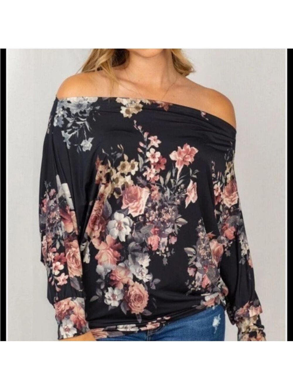 White Birch Floral Off-Shoulder women’s Blouse - Black and Pink
